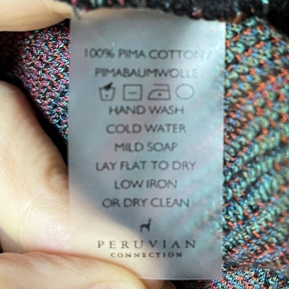 Peruvian Connection 100% Pima Cotton Floral Intarsia Knit Open Cardigan Large - Picture 3 of 8